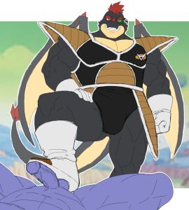 akuann anthro battle_armor body_swap dragon emmanuelin_(emmanuelin13) feet foot_fetish foot_on_penis foot_play genitals ginyu hair looking_at_another looking_at_partner male male/male multicolored_body muscular muscular_anthro muscular_male mythological_creature mythological_scalie mythology penile penis red_hair red_spikes scalie shoe_fetish shoe_on_penis