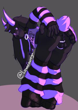 absurd_res anthro anus arm_warmers armwear artbunnyink ass balls black_body blush blush_lines boots bottomless chastity_cage chastity_device choker clothed clothing collar demon digital_media_(artwork) femboy flat_chastity_cage footwear fur genitals hi_res high_heeled_boots high_heels horn ink_(artbunnyink) jewelry lagomorph leg_warmers legwear leporid lewdbunnyink looking_at_viewer male mammal necklace penis presenting rabbit shoes simple_background solo spread_ass spread_butt spreading tail