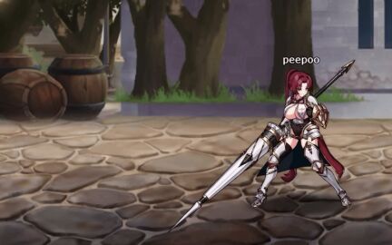 1girls 2d animated armor ass ass_up big_ass big_breasts bikini_armor breasts broken_armor code_cat dark_red_hair defeated defeated_heroine destroyed_clothing detailed_background falling_over female female_only gameplay gif high_heels huge_breasts human kay_(lost_sword) lance light-skinned_female lost_sword:_tales_of_britania ponytail red_hair scar scars sideboob solo third-party_source underboob very_long_hair