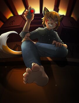 1boy boyfriend_to_death clawed_feet feet feet_focus feet_up foot_fetish foot_focus fox_boy fox_ears fox_humanoid fox_tail gatobob_(gurobob) highres kemono kemonomimi male ren_hana