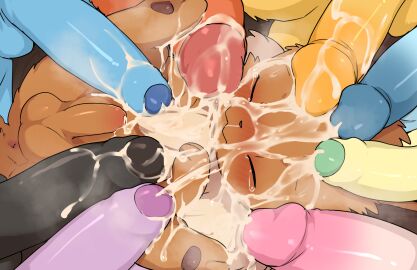 all_nine_eeveelutions anus balls black_body black_fur black_penis blue_body blue_fur blue_penis blue_scales blush bodily_fluids brown_body brown_fur bukkake closed_eyes cum cum_drip cum_everywhere cum_on_body cum_on_face dripping eevee eeveelution erection espeon fangs feral flareon foreskin fur gay generation_1_pokemon generation_2_pokemon generation_4_pokemon generation_6_pokemon genital_fluids genitals glaceon glans green_body green_fur green_penis group hi_res humanoid_genitalia humanoid_penis jolteon larger_male leafeon looking_at_another lying male male/male male_only manmosu_marimo messy nintendo on_back orange_body orange_fur partially_retracted_foreskin pawpads paws penis penis_everywhere penis_size_difference pink_body pink_fur pink_penis pokemon pokemon_(species) purple_body purple_fur purple_penis retracted_foreskin scales size_difference smaller_male spread_legs spreading surrounded_by_penis sylveon tears teeth umbreon uncircumcised unretracted_foreskin vaporeon white_body white_fur yellow_body yellow_fur yellow_penis