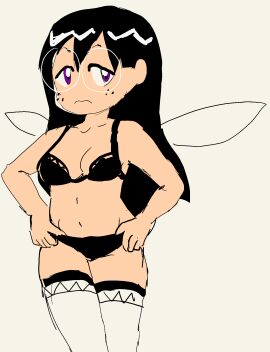 black_bra black_panties bra fairy fairy_wings forbiddenchees8 glasses kirby_(series) kirby_64:_the_crystal_shards panties queen_ripple stockings white_legwear wings