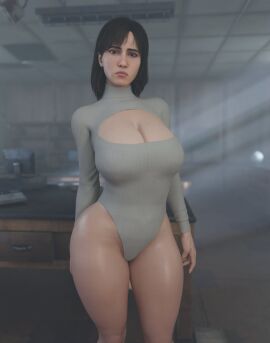 1girls 3d angela_orosco black_hair breasts cleavage clothed female female_only huge_breasts kookrak large_breasts light-skinned_female light_skin looking_at_viewer silent_hill silent_hill_2 silent_hill_2_remake solo tagme