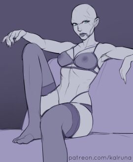 asajj_ventress bald bald_female blue_thighhighs bra female kalruna lingerie see-through see-through_bra star_wars star_wars:_the_clone_wars thighhighs