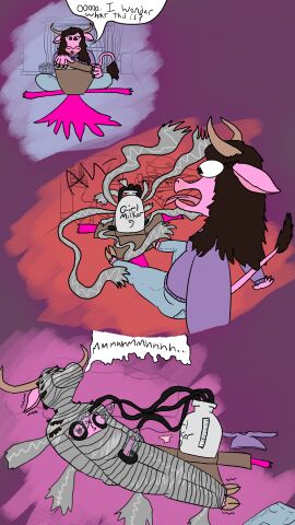 2023 anthro blahaj blue_bottomwear blue_clothing blue_jeans blue_pants bodily_fluids bondage bottomwear bound bovid bovid_horn bovine bovine_ears bovine_horn bovine_tail box breast_milking breasts brown_eyes brown_hair cattle clothed clothes_on_floor clothing comic container cum denim denim_bottomwear denim_clothing dialogue ejaculation fluffy forced_ejaculation fully_bound fully_clothed fur futa_anthro futanari gag gagged_talk genital_fluids genitals hair hi_res highland_cattle horn humanoid_genitalia humanoid_penis ikea inside intersex intersex_anthro jeans jumper lactating lilygirlbeast machine mammal milking_machine pants penile penis penis_milking pink_body pink_fur purple_clothing purple_jumper purple_sweater purple_topwear scared screaming slightly_chubby slightly_chubby_futa slightly_chubby_intersex small_breasts solo speech_bubble strawberry_milkshake_(lilygirlbeast) sweater tail talking_to_self tape tape_bondage tape_gag topwear trans_woman transfem twitching twitching_ear unboxing wrapped_up