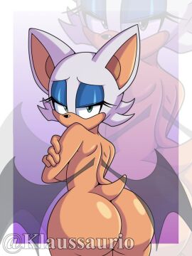 2d_(artwork) anthro big_ass big_breasts breasts covering_breasts embarrassed embarrassed_female female klaussaurio looking_at_viewer nude rouge_the_bat sonic_(series) wings
