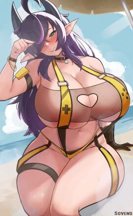 1girls beach big_ass big_breasts big_thighs bikini breasts cosplay dragon dragon_girl dragon_horns elegg_(boom_and_shock)_(nikke)_(cosplay) enormous_ass enormous_breasts enormous_butt enormous_thighs fat_ass female female_dragon female_focus female_only female_pubic_hair giant_ass giant_breasts giant_thighs gigantic_ass gigantic_breasts gigantic_thighs goddess_of_victory:_nikke hip_dips horn horns huge_ass huge_breasts huge_thighs lips lipstick looking_at_viewer nipples original original_character pubic_hair red_cheeks sitting solo solo_female solo_focus soveno very_long_hair voluptuous voluptuous_female wet wet_body wet_breasts wet_face wet_legs wet_skin wet_thighs white_body white_skin wide_hips yellow_bikini