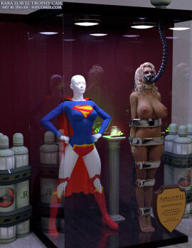 3d blonde_hair bondage bound bound_arms bound_legs completely_naked completely_nude dc dc_comics female kara_zor-el mannequin new_52 nude nude_female objectification stationary_restraints supergirl superman_(series) thejpeger trophy trophy_case