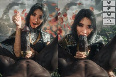 3d asian big_penis blowjob blowjob_face clair_obscur:_expedition_33 clothed_female_nude_male currysfm dark-skinned_male dark_skin fellatio female huge_cock interracial large_penis light-skinned_female light_skin looking_at_viewer lune_(clair_obscur:_expedition_33) male measuring measuring_penis measuring_with_arm oral oral_sex outdoors penis pov sucking sucking_penis