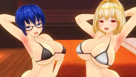 2girls 3d 3d_model ahoge alternate_breast_size alternate_version_available arched_back arcueid_brunestud armpits arms_behind_back bedroom_eyes big_breasts bikini bikini_bottom bikini_top blonde_hair blue_hair bra breasts breasts_bigger_than_head ciel_(tsukihime) curvy custom_maid_3d_2 female female_pervert glasses hands_behind_head hips horny horny_female huge_boobs huge_breasts human inviting inviting_to_sex large_boobs large_breasts melty_blood panties posing red_eyes seducing seducing_viewer sequence short_hair skimpy_bikini swimsuit top_heavy tsukihime type-moon vampire vampire_girl wide wide_hips