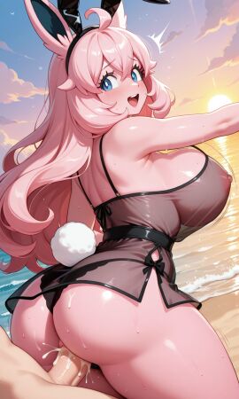 ai_generated anthro beach big_ass big_breasts bouncing_breasts cum cum_inside cumming_while_penetrating exhibitionism generation_1_pokemon human_on_anthro humanized male_penetrating_female pink_hair pokemon pokemon_(species) wigglytuff