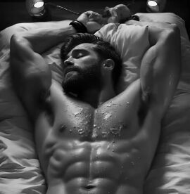 ai_generated anal anal_insertion anal_sex backshots bedroom black_and_white cum cum_on_chest cumming_while_penetrating cumshot gay gay_anal gay_sex handcuffed in_bed male male_only male_penetrating muscular_arms muscular_male tagme video