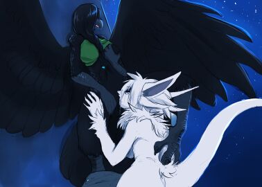 2018 against_surface against_wall anthro aroused avian beak bird black_body black_feathers braided_hair breast_grab breasts clothed_female clothing clothing_around_legs corvid corvus_(genus) crow cunnilingus digital_media_(artwork) digitigrade dragon duo feathers feet female female/female fur furred_dragon furred_scalie genitals grey_beak hair hair_over_eyes hand_on_breast hand_on_leg hand_on_thigh holding_partner leg_wrap legwear looking_pleasured medium_breasts mythological_creature mythological_scalie mythology nipples oral oscine outside outside_sex passerine pussy scalie scutes sex small_waist spread_wings spreading standing standing_sex tail tail_feathers talon_hands talons toes unknown_artist vaginal_penetration wings xai_xevion