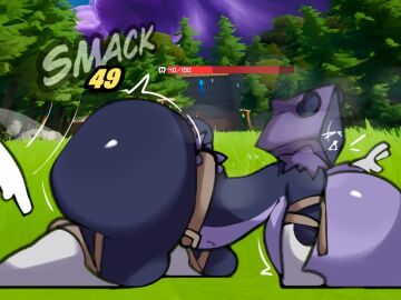 2024 alexdraws all_fours ambiguous_gender anthro ass bear belt big_ass big_breasts big_butt black_body black_ears black_fur bone breasts brown_belt butt_slap closed_eyes clothing damage damage_numbers digital_media_(artwork) duo epic_games eye_scar facial_scar female forest fortnite fur gameplay_mechanics gloves grass gui handwear health_bar hood huge_ass huge_breasts huge_butt hyper hyper_breasts legwear mammal multicolored_body multicolored_fur on_grass onomatopoeia outside plant purple_body purple_fur purple_hood raven_team_leader reaching reaching_out rock scar side_view skull slap sound_effects text thick_thighs thigh_highs tree two-tone_body two-tone_fur white_body white_clothing white_gloves white_handwear white_legwear white_nose white_thigh_highs