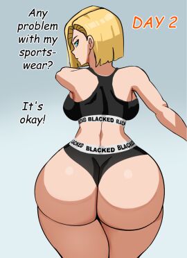 1girls android_18 ass ass_focus back back_view big_ass big_breasts big_butt blacked blacked_clothing blonde blonde-haired_female blonde_female blonde_hair blue-eyed_female blue_eyes breasts cheating cheating_wife cuckold cuckold_pov curvy curvy_body curvy_female curvy_figure curvy_hips curvy_thighs dragon_ball dragon_ball_super dragon_ball_z english english_text female hips huge_ass huge_breasts huge_butt interracial large_ass large_breasts large_butt light-skinned_female light-skinned_male light_blue_background light_skin looking_at_viewer looking_back male male_pov milf netorare ntr pov pov_male sideboob simp4a18 simp4a18_(artist) sportswear text thick thick_ass thick_hips thick_thighs wide_hips wife