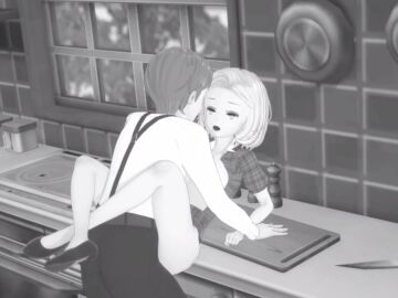 1950s 20th_century 3d 50s animated animation black_and_white edit edited hot_wife housewife husband_and_wife kitchen kitchen_counter kitchen_sex koikatsu moaning moaning_in_pleasure no_sound original_character original_characters pretty_girl short_hair_female sitcom tagme televised_sex thrusting video vintage vintage_clothing