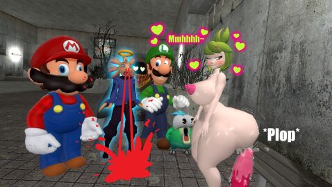 3d anal_juice ass axol_(smg4) big_ass big_breasts blush bob_(smg4) breasts dialogue dildo female fishy_boopkins_(smg4) garry's_mod ghost gmod halo heart hearts_around_head huge_dildo kaibernation leaking_anus luigi mario mario_(series) melony_(smg4) nosebleed onomatopoeia pink_nipples shiny_ass shiny_breasts side_ass smg4 text