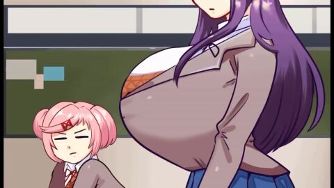 2girls bouncing_breasts breasts female huge_breasts hyper_breasts natsuki_(doki_doki_literature_club) punching_breasts schnauzercito sound sound_effects swell_reads tagme video yuri_(doki_doki_literature_club)