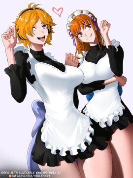 2girls android_girl blonde-haired_female blonde_hair clothing female female_only fully_clothed maid maid_uniform nami_(one_piece) one_piece opalisart orange-haired_female orange_hair uniform