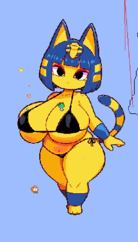 animal_crossing ankha anthro anthrofied ass big_ass big_breasts big_butt bikini breasts breasts_bigger_than_head chubby chubby_female curvy curvy_female curvy_figure domestic_cat egyptian egyptian_mythology eyebrows eyelashes fat_ass feline female female_focus mammal nintendo pixel_art sigruku thick_thighs wide_hips wplace wplace_(artwork) yellow_body yellow_fur yellow_skin