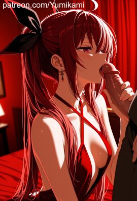 ai_generated date_a_live dress fellatio female handjob itsuka_kotori licking_penis