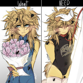 blush bouquet_of_flowers cute_face disembodied_hand dog_collar dog_ears femboy forsaken_(roblox) gay head_pat katalin leotard male_only noob_(forsaken) noob_(roblox) roblox roblox_game robloxian self_upload sfw spiders spiders_noob_(forsaken) tagme thighs tight_suit white_background white_knee_socks