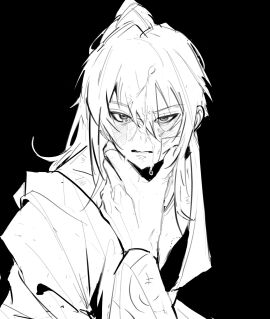 2boys aged_down androgynous bishonen black_background blush cum cum_on_face facial gay gintama hijikata_toshiro long-haired_male long_hair looking_at_viewer mahoubinping male male_only monochrome ponytail pov solo_focus yaoi