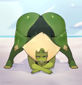 1girls artist_name ass bent_over blonde_hair cartoon_network fat_ass female gem_(species) green_skin huge_ass jackochallenge legs_spread lewdshock peridot_(steven_universe) shortstack smiling steven_universe thick_thighs tight_clothing