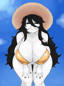 1girls bikini black_hair breasts female huge_breasts leaning_forward tagme