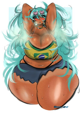 1girls armpit_fetish armpits arms_behind_back arms_behind_head arms_up ass bbw big_ass big_breasts big_thighs blue_lipstick brazil brazilian brazilian_female brazilian_flag brazilian_miku breasts chubby cleavage cowboy_shot cutoffs cyan_eyes cyan_hair earrings female female_only gigantic_ass gigantic_breasts gigantic_thighs hands_behind_head hatsune_miku huge_ass huge_breasts huge_thighs jewelry latin_american_hatsune_miku_(meme) lipstick long_hair looking_at_viewer lumi_xiii musk musky musky_armpit necklace no_bra open_mouth plump shirt shorts smelly smiling solo steamy steamy_armpits sunglasses sunglasses_on_head sweat sweatdrop sweating sweaty sweaty_armpits sweaty_body sweaty_breasts sweaty_thighs tagme tan tan_body tan_lines tank_top thick_hips thick_thighs thighs thong twintails vocaloid yellow_shirt