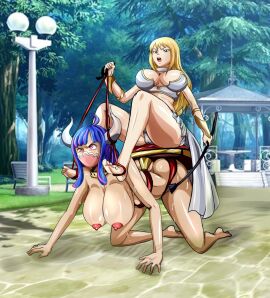 2girls all_fours angry bare_legs barefoot bdsm beast_pirates big_breasts bitch bitch_taken_for_walk blonde-haired_female blonde_female blonde_hair blue-haired_female blue_hair bondage breasts carrying_another cleavage collar completely_nude crawling dominant dominant_female domination dominatrix enslaved face_mask female female_only femdom femsub gag gagged goddess hanging_breasts horn horns horseplay human_horse human_pony large_breasts leash mask masked naked naked_female nipples nude nude_female one_piece petplay pony_girl ponygirl ponyplay public public_humiliation public_nudity queen queen_miko reins revealing_clothes riding riding_crop sitting_on_person slave slave_collar slave_girl sweat sweating ulti_(one_piece) whip yuri