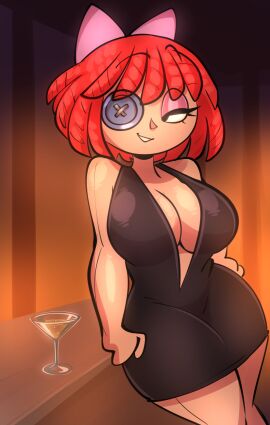 1girls black_dress breasts female female_only glitch_productions jek_korpen ragatha_(pub_outfit) ragatha_(the_amazing_digital_circus) tagme the_amazing_digital_circus thighs wine wine_glass