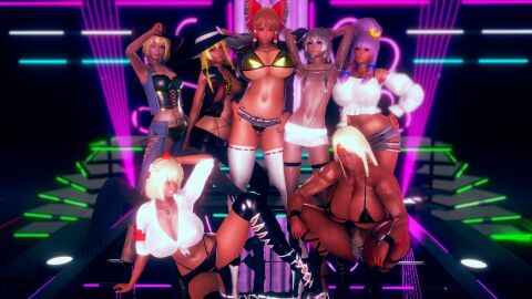 3d alice_margatroid ass bimbo bimbo_body female hoshiguma_yuugi huge_ass marisa_kirisame midriff motor_okaki navel patchouli_knowledge reimu_hakurei shameimaru_aya thick_thighs touhou wide_hips youmu_konpaku