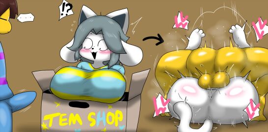 !? 1boy 1girls ass big_ass big_breasts breasts enigi09 fat_ass feet female frisk huge_breasts male male_frisk mating_press pussy temmie_(undertale) undertale undertale_(series) vaginal_penetration