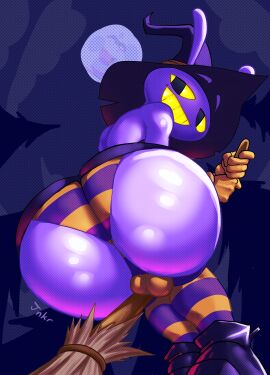 absurd_res anthro ass balls big_butt black_clothing broom broom_riding bulge butt_focus cleaning_tool clothed clothing femboy footwear genitals glitch_productions gloves halloween handwear hat headgear headwear hi_res holding_object holidays huge_butt humanoid jax_(tadc) junker_draws lagomorph leather_shoes legwear leporid looking_at_viewer looking_back magic_user male mammal moon night pattern_clothing pattern_legwear presenting presenting_hindquarters rabbit rear_view shoes smile smiling_at_viewer solo striped_clothing striped_legwear stripes the_amazing_digital_circus thigh_highs witch witch_costume witch_hat