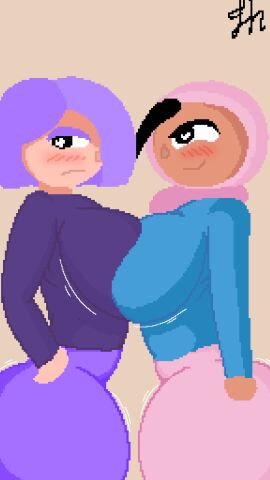 1_eye 2024 2d 2d_(artwork) 2girls ass big_ass big_breasts blush breasts duolingo female heach_art hijab jpeg lily_(duolingo) pixel_art purple_hair tagme thick_ass voluptuous_female zari_(duolingo)