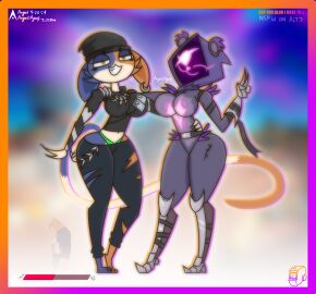 2girls agonywelds angelsagony ass beanie bear big_breasts breasts cat_ears cat_girl cat_tail catgirl claws curvy female fortnite furry furry_female furry_tail glowing_eyes green_panties meow_skulls_(fortnite) panties pants_down peace_sign raven_team_leader sharp_teeth smug tail thick_ass thick_thighs thighs thong underwear wide_hips