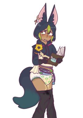 abdl black_hair blunt_ends book brown_skin diaper diaper_fetish ear_piercing embarrassed embarrassed_male embarrassment fox_boy fox_ears fox_tail foxboy genshin_impact gradient_hair green_hair hair_between_eyes hellifcyno incontinence leaking_diaper male male_only multicolored_hair open_book peeing peeing_self piercing short_hair streaked_hair tail tearing_up tears tighnari_(genshin_impact) urinating urinating_male urination urine urine_drip vision_(genshin_impact) wet_diaper