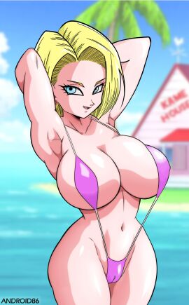 1girls alternate_version_available android86 android_18 blonde blonde_female blonde_hair blonde_hair_female blue_eyes blue_eyes_female breasts cameltoe cleavage curvy dragon_ball erect_nipples female huge_areolae huge_ass huge_breasts puffy_nipples short_hair short_hair_female thick_lips voluptuous wide_hips yellow_hair