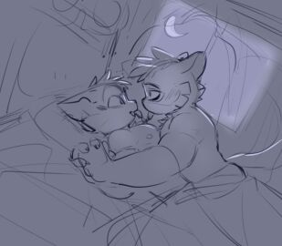 2boys anthro bed bodily_fluids calvin_mcmurray cousin cousins cydonia_xia domestic_cat duo felid feline felis freckle_mcmurray fur gay incest kissing lackadaisy male male/male mammal monochrome muscular muscular_male nipples pecs pinned_to_bed rocky_rickaby saliva saliva_string tongue tongue_out yaoi