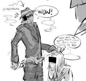 2boys armypup blush blushing censor_bar censored censored_eyes chance_(forsaken) clothed drunk drunk_sex dubious_consent english_text erection forsaken_(roblox) gay hand_on_another's_head imminent_oral imminent_sex itrapped itrapped_(forsaken) long_hair looking_at_penis male male/male male_only money monochrome pants_down penis penis_out precum roblox roblox_game robloxian self_upload speech_bubble suit suit_and_tie sunglasses text thought_bubble yaoi