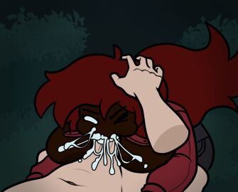 1boy 1girls african_female alternate_version annoyed annoyed_expression annoyed_face anon auburn_hair big_ass big_breasts breasts cum cum_in_mouth dark-skinned_female deepthroat ebony edit female friday_night_funkin friday_night_funkin_mod friday_night_trepidation girlfriend_(friday_night_funkin) head_grab looking_at_penis male mob_face oofts penis race_edit race_swap tagme trepidation_gf_(friday_night_funkin)