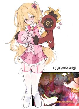 1girls 1other ambiguous_gender artist_request big_breasts blush bodily_fluids breasts clock dante_(limbus_company) don_quixote_(limbus_company) female garter_belt garter_straps grabbing_from_behind groping_breasts hair_between_eyes hair_ornament large_breasts licking light-skinned_female light_skin limbus_company lobotomy_corporation open_mouth project_moon pussy pussy_juice pussy_juice_drip reference_image simple_background skirt thighhighs tied_hair tongue tongue_out trembling twintails vaginal_fluids white_background