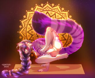 anthro breasts domestic_cat felid feline felis female genitals hi_res ignitus_(artist) mammal nadia nipples nude nude_anthro pussy solo stretching vulva yoga