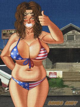 american_flag_bikini big_breasts big_hips bikini bombsahoy breasts bush closed_eyes female hairy_pussy navel original pubic_hair pubic_hair_peek pussy pussy_hair