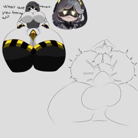 1boy 1girls anal anal_access anal_only anal_only_maebari anal_sex ass breasts cum cum_in_ass cum_inside duo featureless_breasts female glitch_productions grey_hair honklion huge_thighs large_breasts maebari male male_penetrating_female murder_drones robot robot_girl sex short_hair sketch tagme text thick_thighs thighs v_(murder_drones) wide_hips yellow_eyes