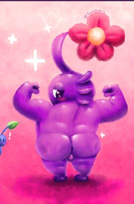 absurd_res alien alien_humanoid ambiguous_gender anthro anus ass balls being_watched big_ass big_butt blue_body blue_pikmin blush digital_media_(artwork) elemental_creature exclamation_point flexing flora_fauna flower gay genitals hi_res huge_ass huge_butt humanoid innerbubbers looking_at_another looking_back male male/ambiguous nintendo nude open_mouth overweight overweight_male pikmin pikmin_(species) plant purple_body purple_pikmin rear_view signature simple_background thick_thighs watermark wide_hips