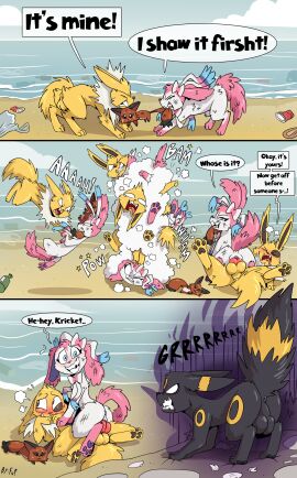 2024 3_toes absurd_res action_pose angry animal_genitalia animal_penis anus balls beach black_anus black_balls black_eye_(injury) black_nose black_perineum bruised canine_genitalia canine_penis closed_eyes comic competition cowgirl_position dakota_(trepidfox) day dialogue duo eeveelution english_text feet female female_on_top female_penetrated feral feral_on_feral fight fight_cloud from_front_position fuf generation_1_pokemon generation_2_pokemon generation_6_pokemon genitals group hi_res jolteon knot kricket_(trepidfox) looking_at_another looking_at_partner looking_away looking_back looking_back_at_another male male/female male_penetrating male_penetrating_female mouth_hold nintendo on_bottom on_top outside pawpads penetration penile penile_penetration penis penis_in_pussy perineum pink_body pink_penis pixel_(trepidfox) plushie pokemon pokemon_(species) pose pussy quadruped rear_view ribbons_(anatomy) scratches sex sexual_competition sexual_fight smile speech_bubble sylveon teeth text toes trio umbreon vaginal_penetration white_anus white_body yellow_balls yellow_body