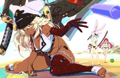 blonde_hair breasts elphelt_valentine feet female guilty_gear jack-o'_valentine ramlethal_valentine toes yellow_eyes