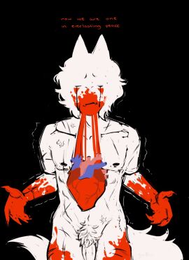 abstract_art artistic_nude artistic_nudity blood_splatter blood_stain boyfriend_to_death fox_boy fox_ears fox_humanoid fox_tail gur0rat heart male nonsexual nonsexual_nudity penis penis_peek ren_hana solo solo_focus solo_male tasteful tasteful_nudity you_kill_me_every_time
